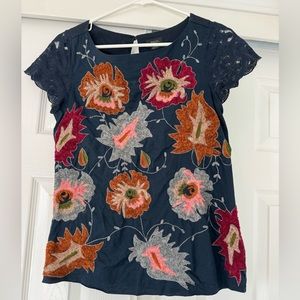 Anthropologie Deletta Embroidered Floral Shirt